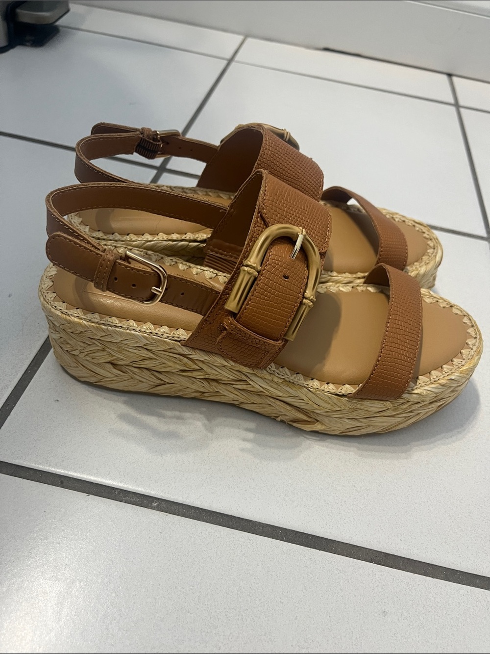 Dolce Vita Brown Tan Buckled Espadrille Sandals - Picture 4 of 7